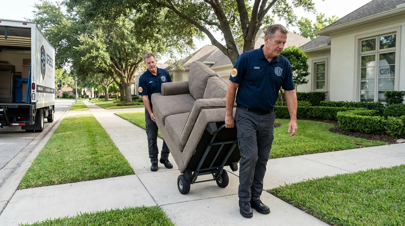Local residential moving crew loading furniture in Cortland, NY